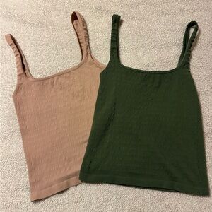 Free People Olive and Beige Ribbed Tank Tops